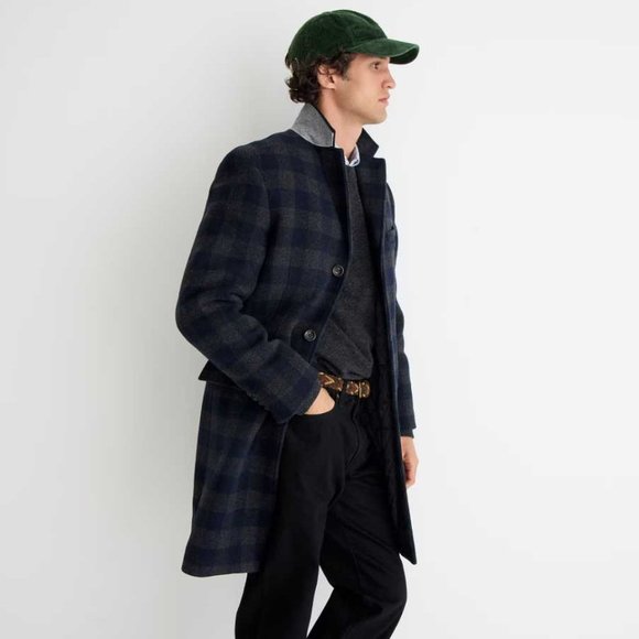 NEW MENS 46R J CREW LUDLOW TOPCOAT IN NAVY GREY PLAID WOOL BLEND TOP COAT - Picture 4 of 16